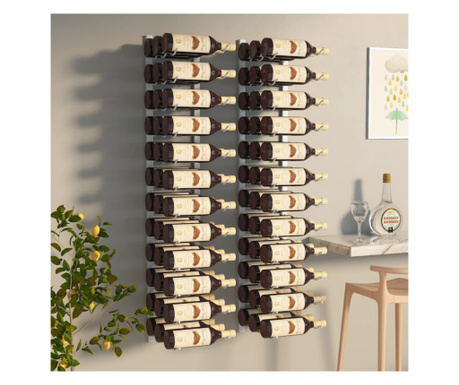 Suport sticle vin montat pe perete 36 sticle, 2 buc. alb fier