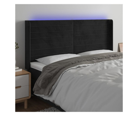 Tăblie de pat cu LED, negru, 203x16x118/128 cm, catifea