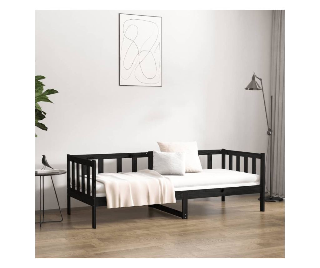 Daybed, Μαύρο, 90x190 εκ., Μασίφ Ξύλο Πεύκου - 4