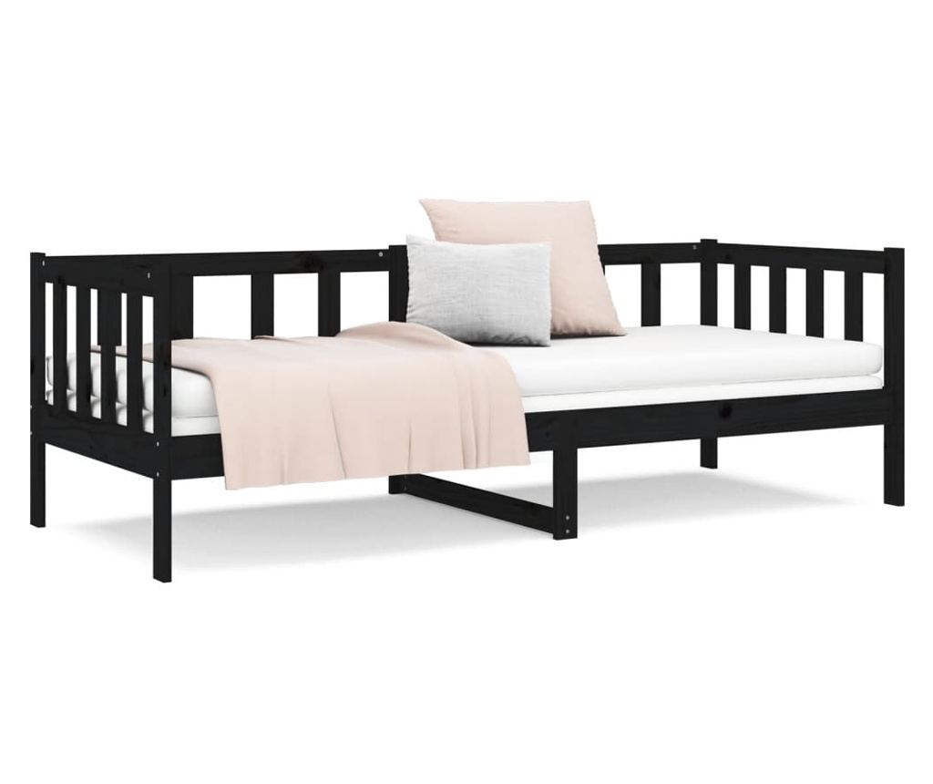 Daybed, Μαύρο, 90x190 εκ., Μασίφ Ξύλο Πεύκου - 5