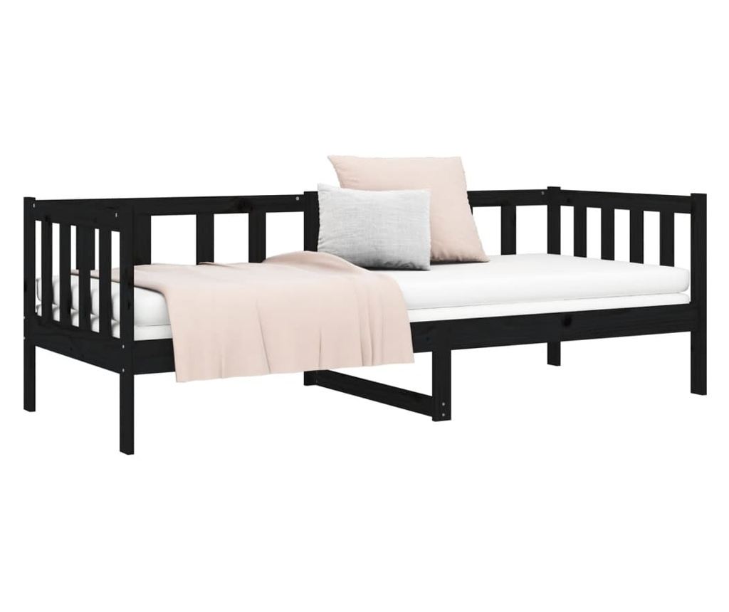 Daybed, Μαύρο, 90x190 εκ., Μασίφ Ξύλο Πεύκου - 6
