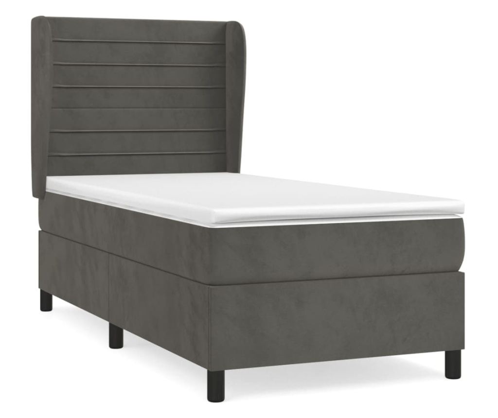 Боксспринг легло с матрак, тъмносиво, 100x200 см, кадифе - 2