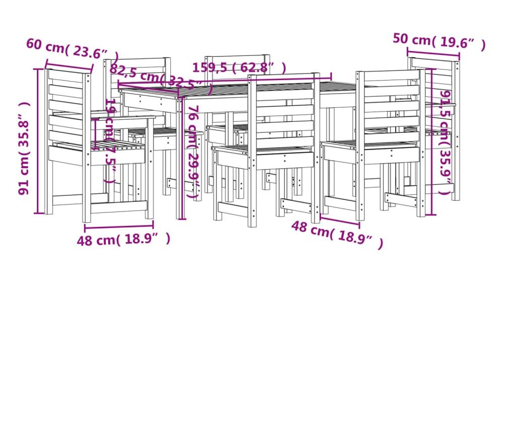 Градински комплект маса, 7 части, масивна борова дървесина - 10
