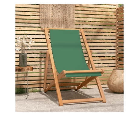 Scaun de plajă pliabil, verde, lemn masiv de tec