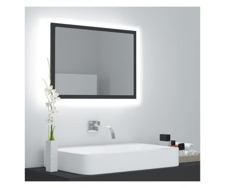 Oglindă de baie cu LED, gri, 60x8,5x37 cm, acril