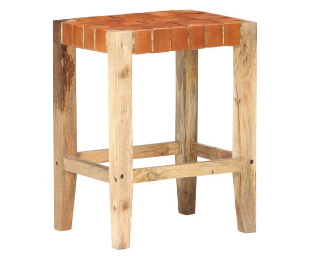 Barski stoli, 2 kosa, rjavi, 60 cm, pravo usnje