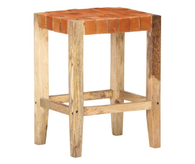 Barski stoli, 2 kosa, rjavi, 60 cm, pravo usnje