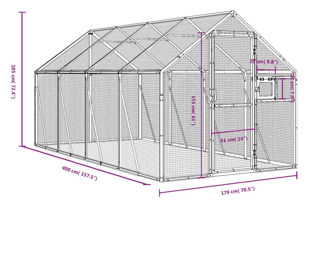 Ptičnica srebrna 1,79x4x1,85 m aluminij - 7