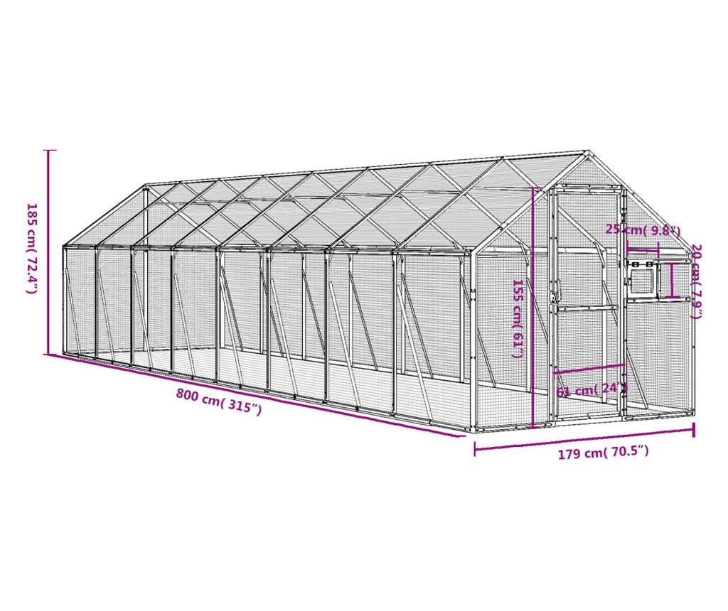 Ptičnica antracitna 1,79x8x1,85 m aluminij - 7
