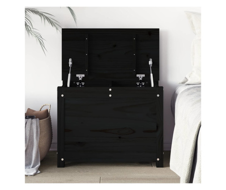 Cutie de depozitare, negru, 60x32x45,5 cm, lemn masiv de pin