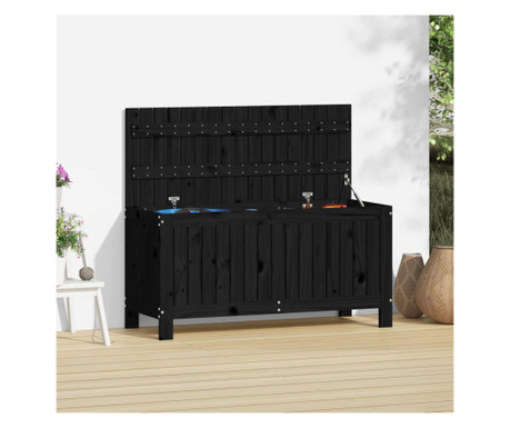 Cutie depozitare grădină, negru, 108x42,5x54 cm, lemn masiv pin