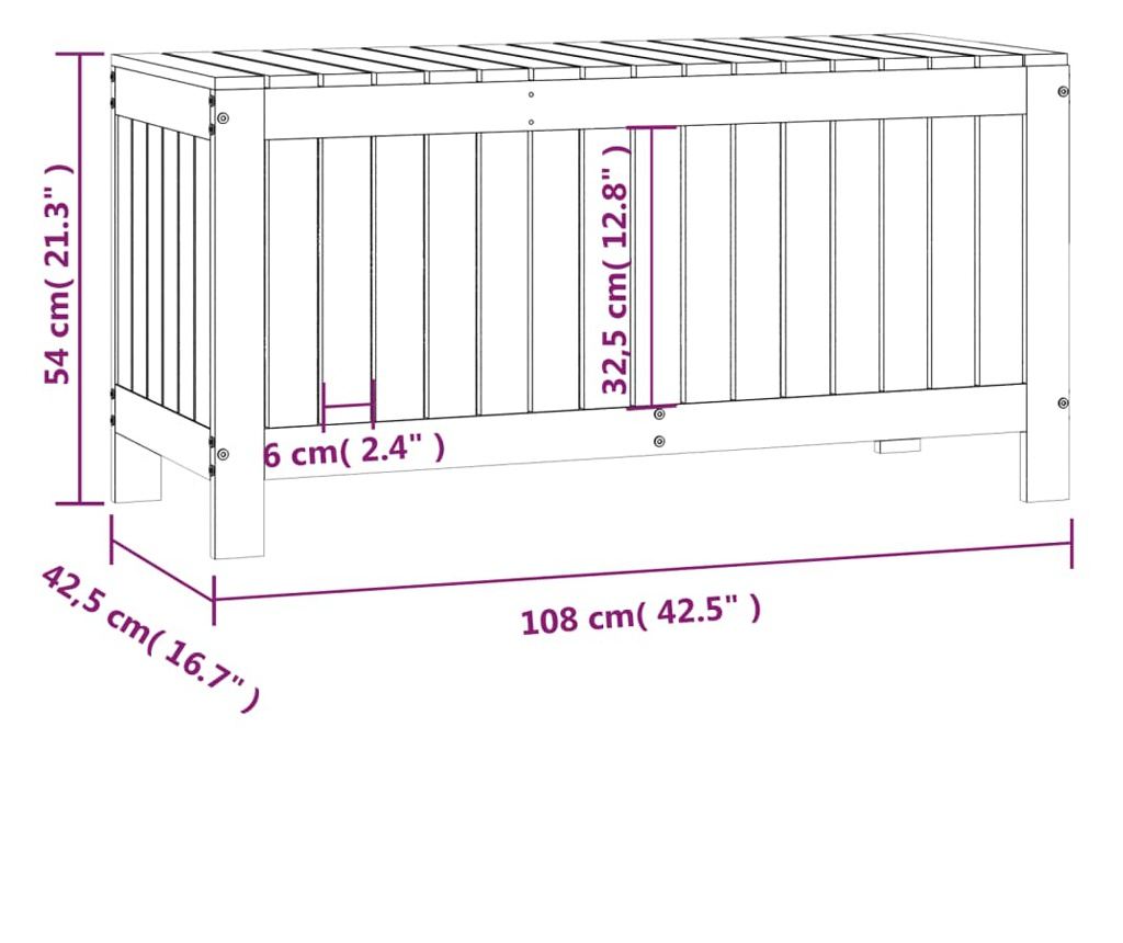 Градинска кутия за съхранение, 108x42.5x54 см, масивна борова дървесина - 10