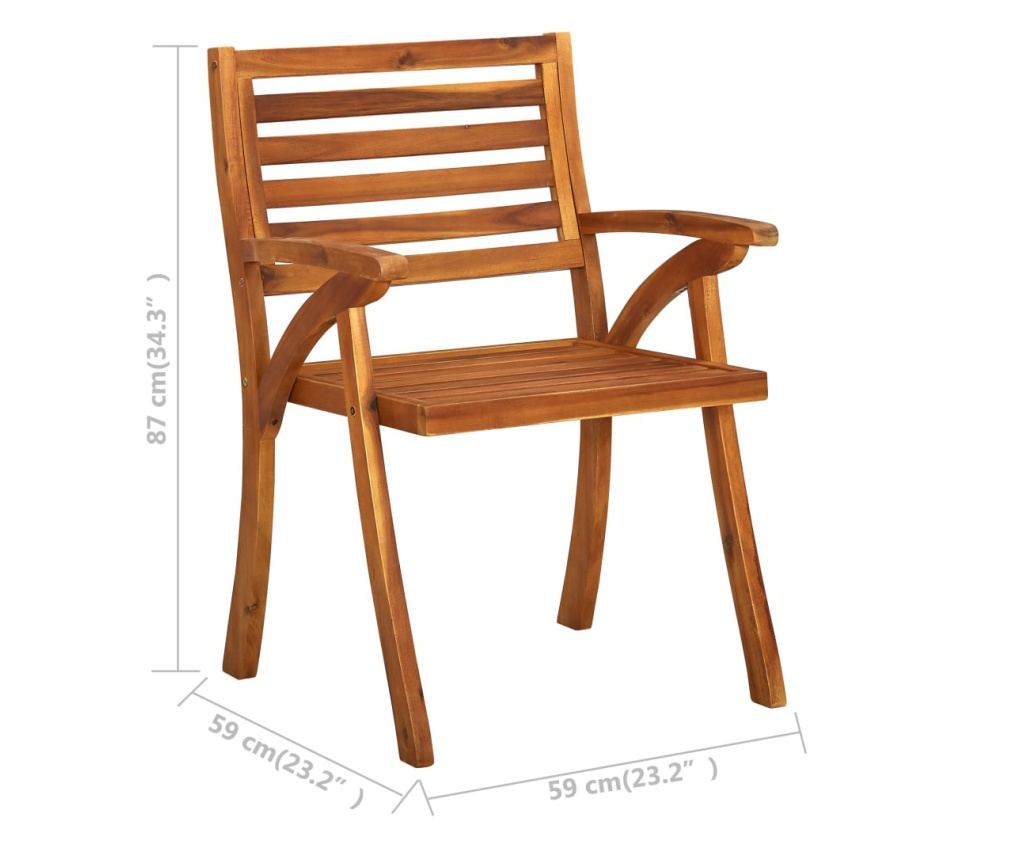 Градински трапезни столове с възглавници, 3 бр., Масивна акациева дървесина - 6