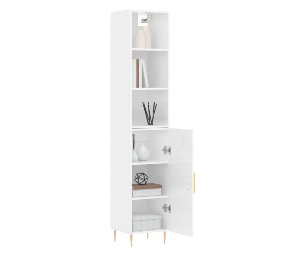 Visoka ormar, bijela visokog sjaja, 34,5x34x180 cm, obrađeno drvo - 3