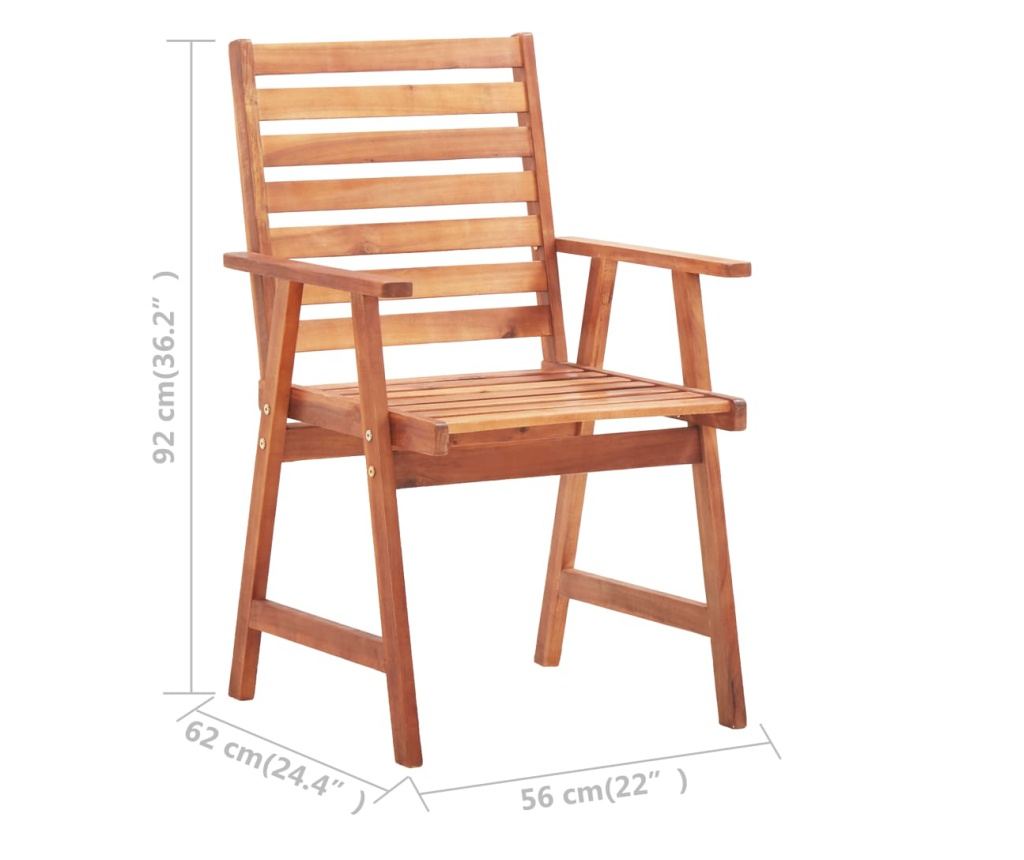Външни столове с възглавници, 3 бр., Масивна акациева дървесина - 10
