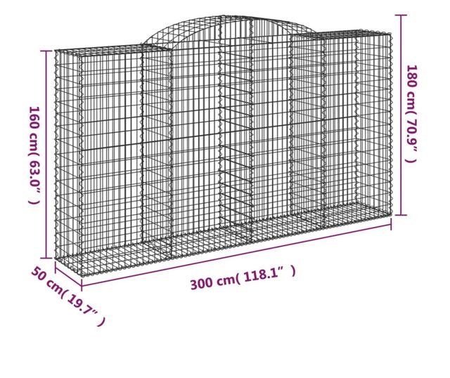 Извити Габиони 12 бр., 300x50x160/180 см, Поцинковано Желязо