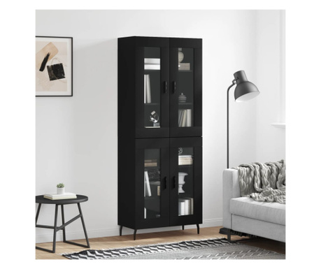 Висок шкаф, черен, 69.5x34x180 см, композитно дърво