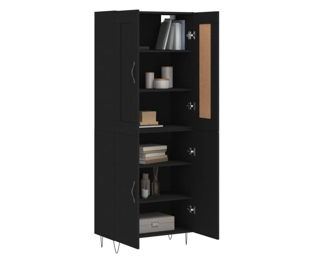 Visoka crna kompozitna drvena ormarić, 69,5x34x180 cm - 3