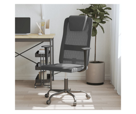 Scaun de birou reglabil în înălțime, gri/negru plasă/piele eco.