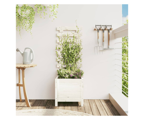 Jardinieră de grădină cu raft alb 39x39,5x114 cm lemn masiv pin