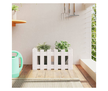 Jardinieră grădină design gard, alb, 60x30x30 cm lemn masiv pin