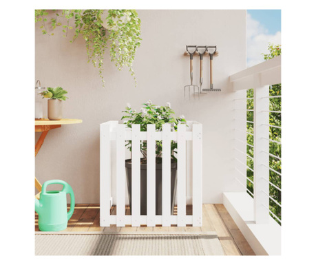 Jardinieră grădină design gard, alb, 70x70x70 cm lemn masiv pin