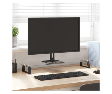 Suport de monitor, negru, 80x20x8 cm, sticlă securizată/ metal