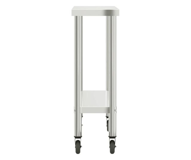 rozsdamentes acél konyhai munkaasztal kerekekkel 110x30x85 cm