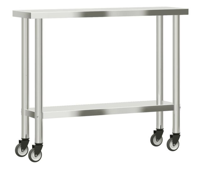 rozsdamentes acél konyhai munkaasztal kerekekkel 110x30x85 cm