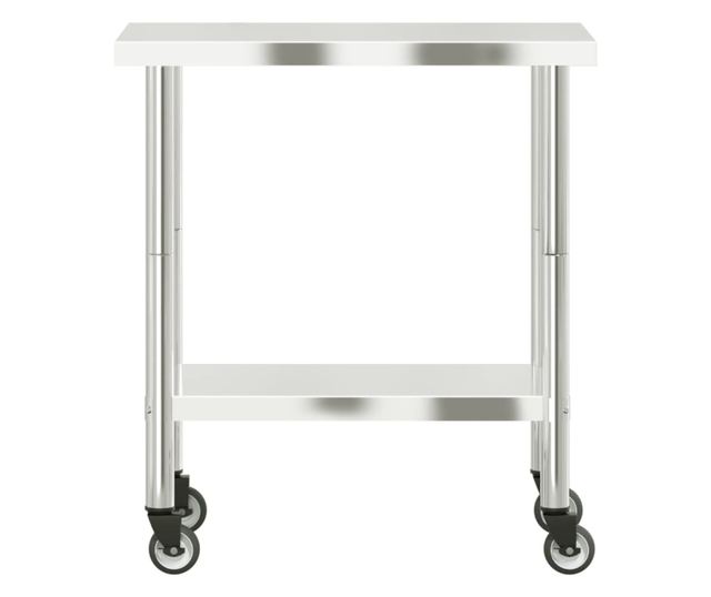 rozsdamentes acél konyhai munkaasztal kerekekkel 82,5x55x85 cm