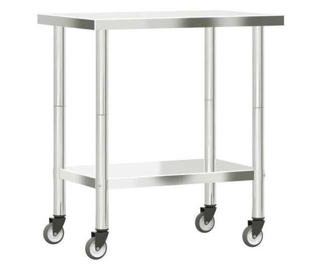 rozsdamentes acél konyhai munkaasztal kerekekkel 82,5x55x85 cm