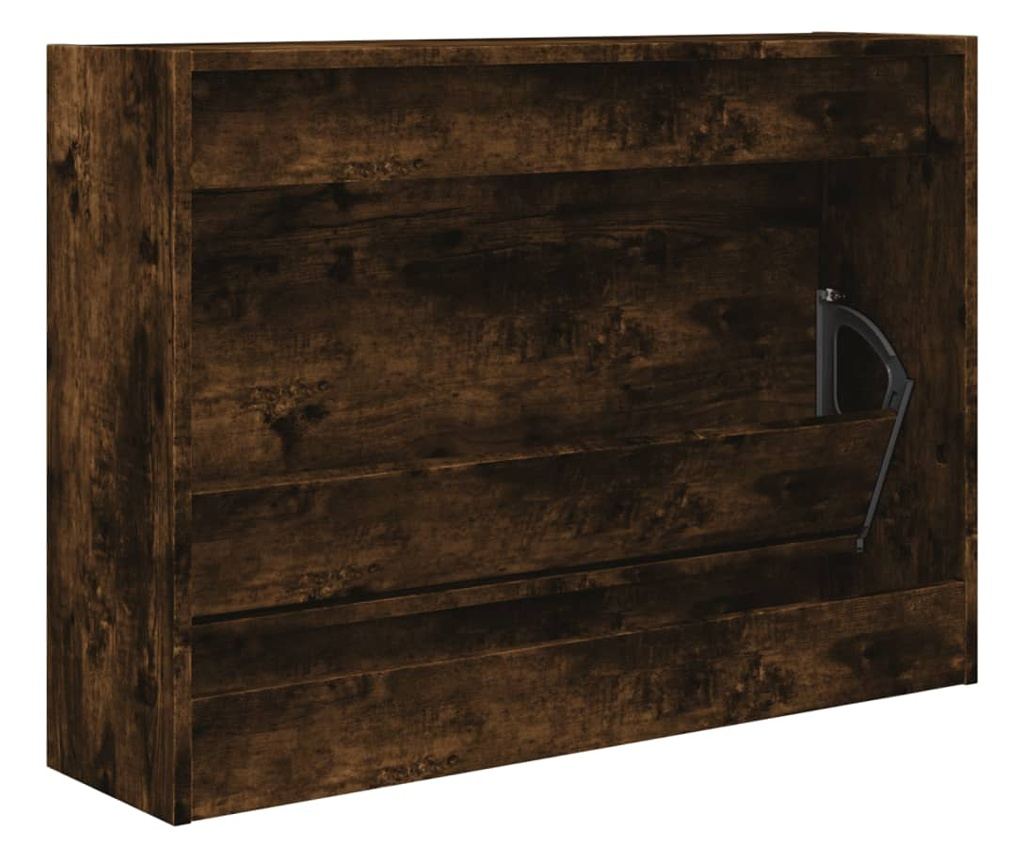 Шкаф за обувки, опушен дъб, 80x21x57 см, инженерно дърво - 7