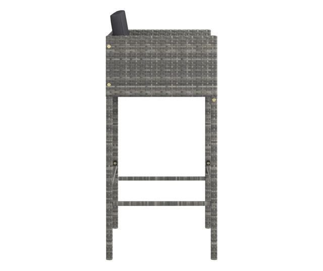 Бар табуретки с възглавници, 4 бр, сив, полиратан