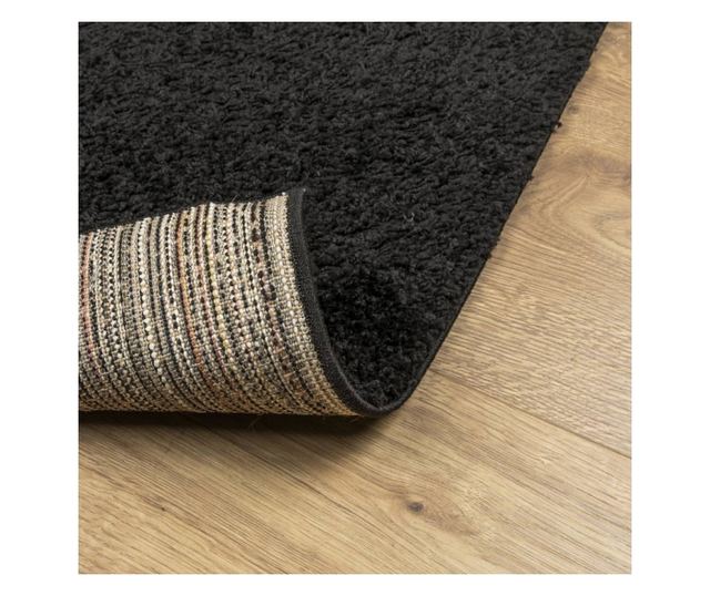 PAMPLONA fekete magas szálú bolyhos modern szőnyeg 200 x 200 cm
