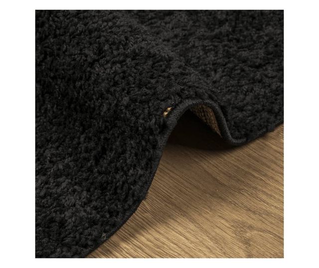 PAMPLONA fekete magas szálú bolyhos modern szőnyeg 200 x 200 cm