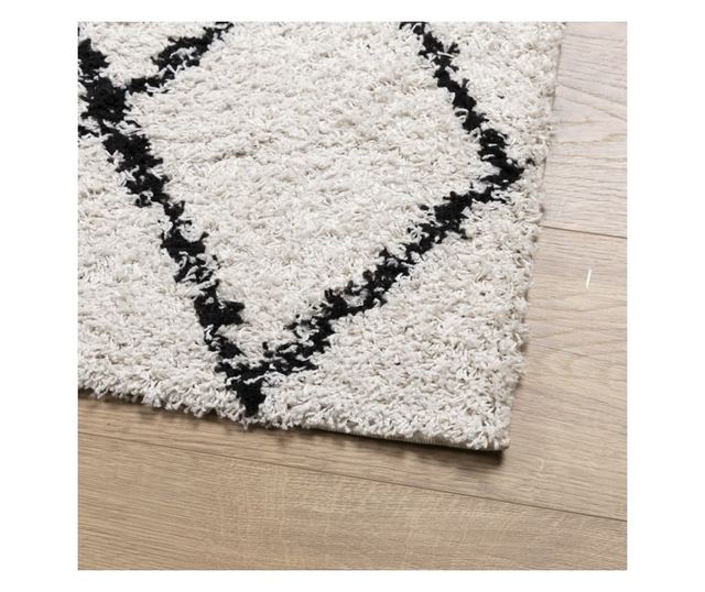 PAMPLONA krém és fekete bolyhos modern szőnyeg 100 x 200 cm