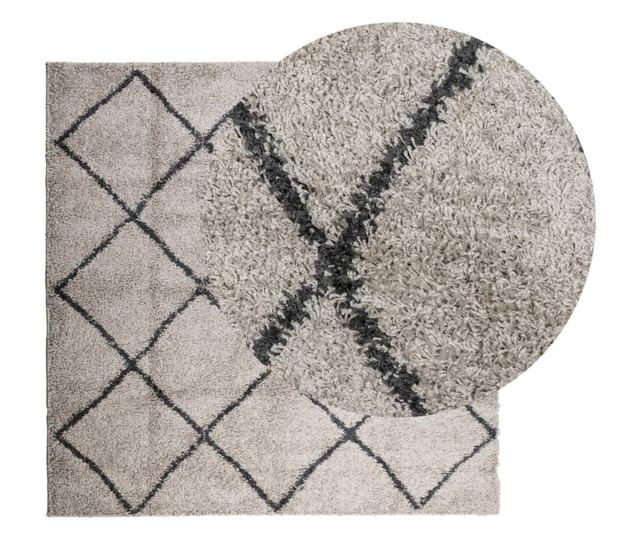 PAMPLONA bézs és antracit bolyhos modern szőnyeg 120 x 120 cm