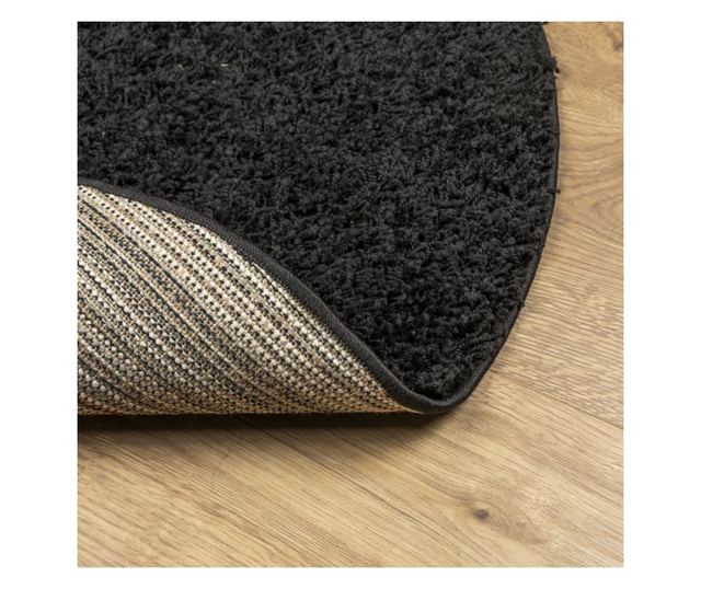 PAMPLONA fekete magas szálú bolyhos modern szőnyeg Ø 120 cm