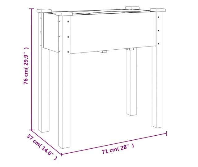 Žardinjera s oblogom, siva, 71x37x76 cm, masivno drvo jele