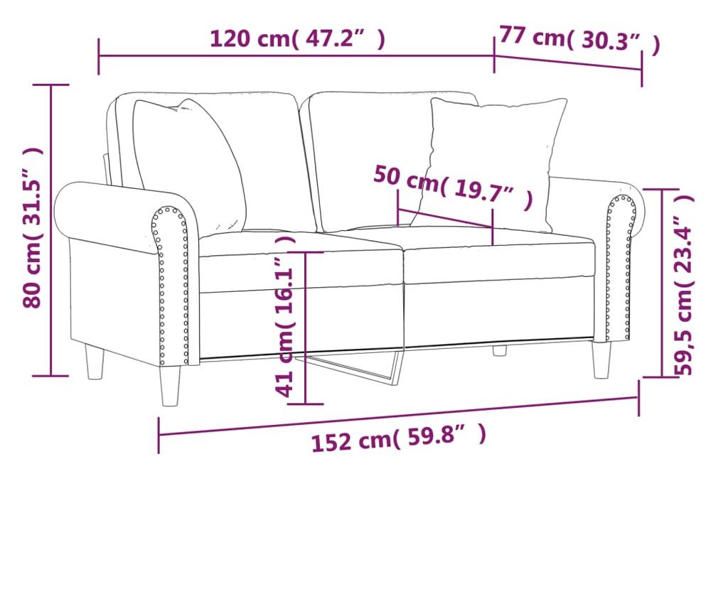 Двуместен диван с възглавници, сив, 120 см, изкуствена кожа - 8
