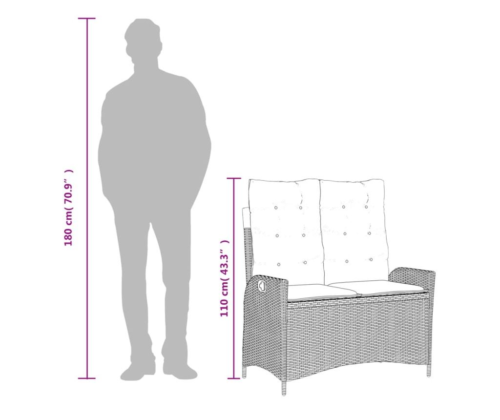 Накланяща се градинска пейка с възглавници кафяв полиратан - 9