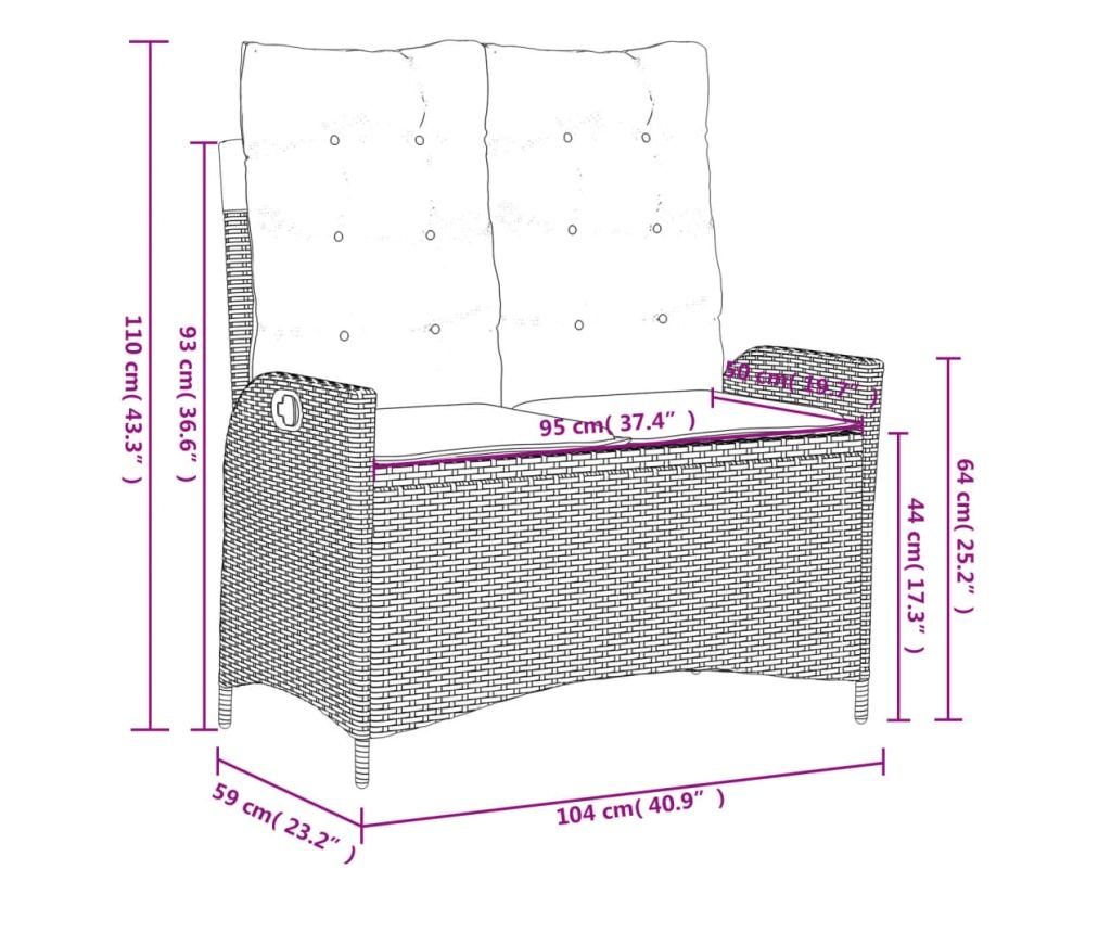 Накланяща се градинска пейка с възглавници кафяв полиратан - 10