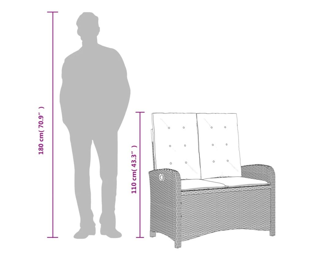 Накланяща се градинска пейка с възглавници кафяв полиратан - 9