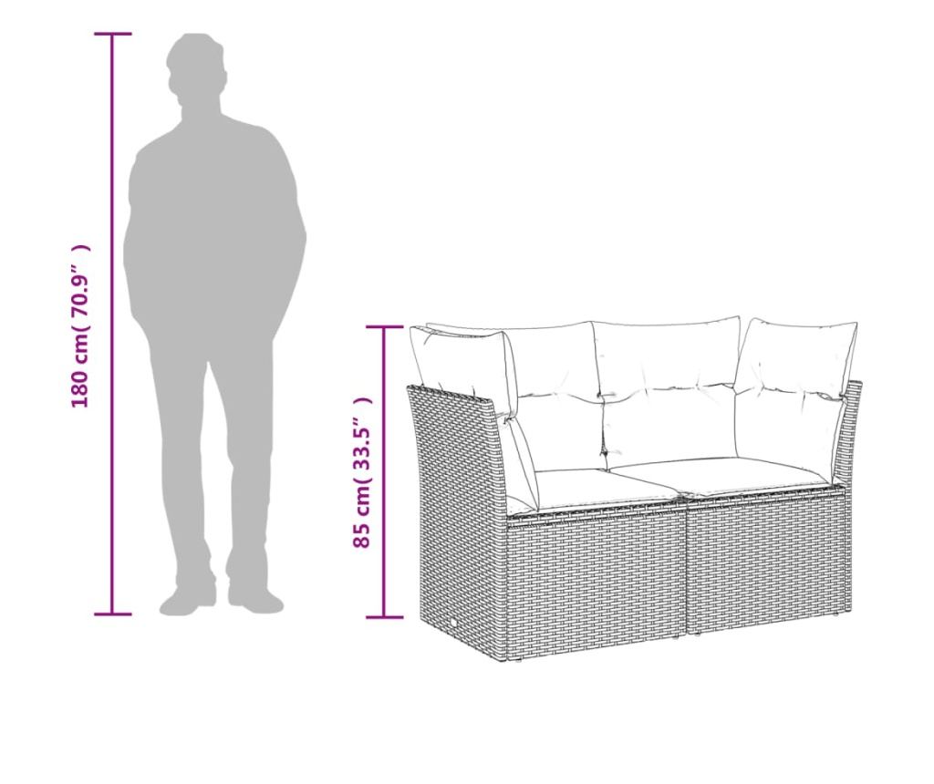 Градински диван с възглавници 2-местен черен полиратан - 8