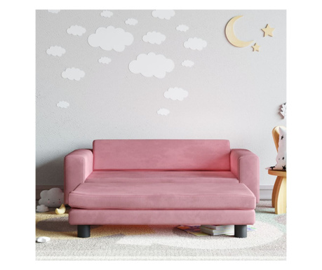Canapea pentru copii cu taburet roz 100x50x30 cm catifea