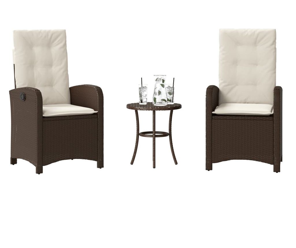 Бистро комплект с възглавници 3 части кафяв полиратан - 2