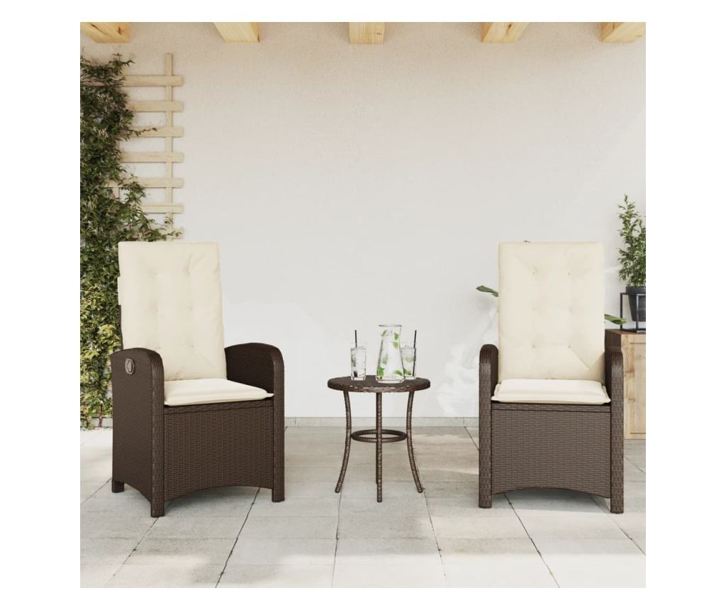 Бистро комплект с възглавници 3 части кафяв полиратан - 3