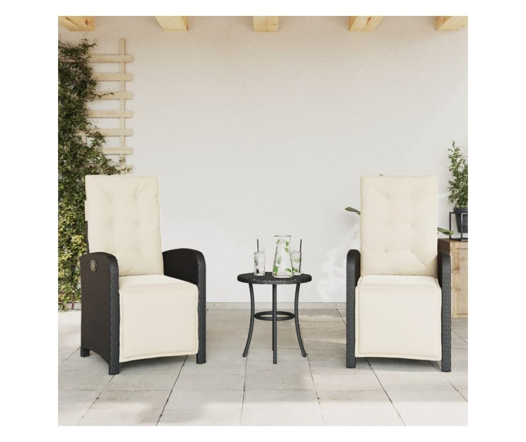 Бистро комплект с възглавници 3 части черен полиратан - 3