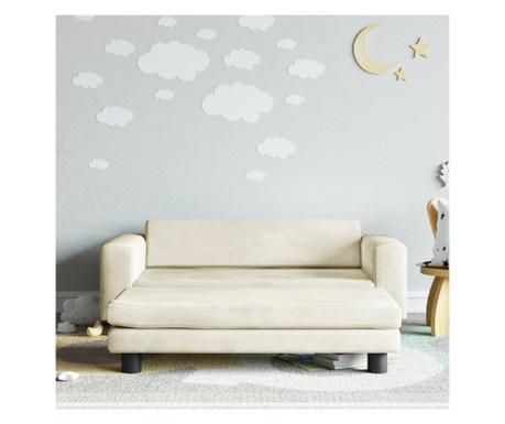 Canapea pentru copii cu taburet crem 100x50x30 cm catifea