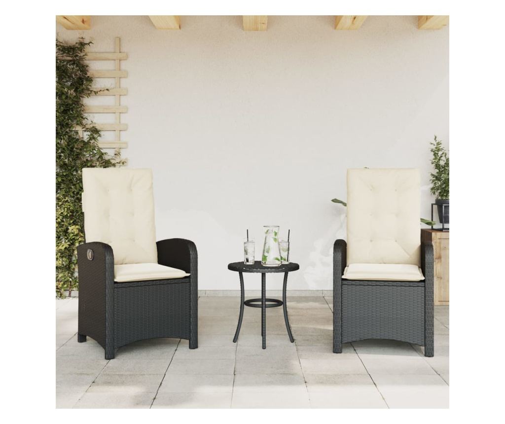 Бистро комплект с възглавници 3 части черен полиратан - 3